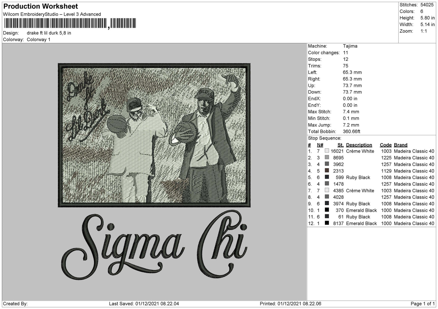 Drake Ft Lil Durk Embroidery File 4 size