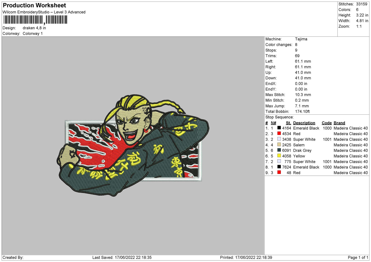 Draken Embroidery File 4 size