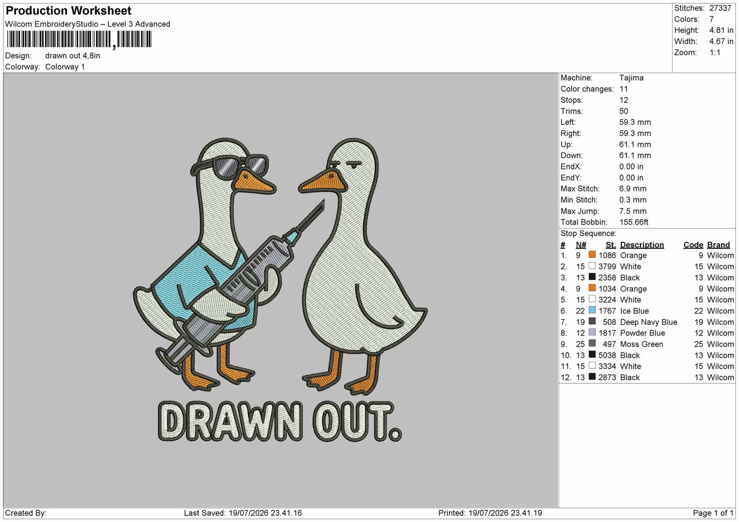 Ducks 1907 Embroidery Machine Design File 6 sizes