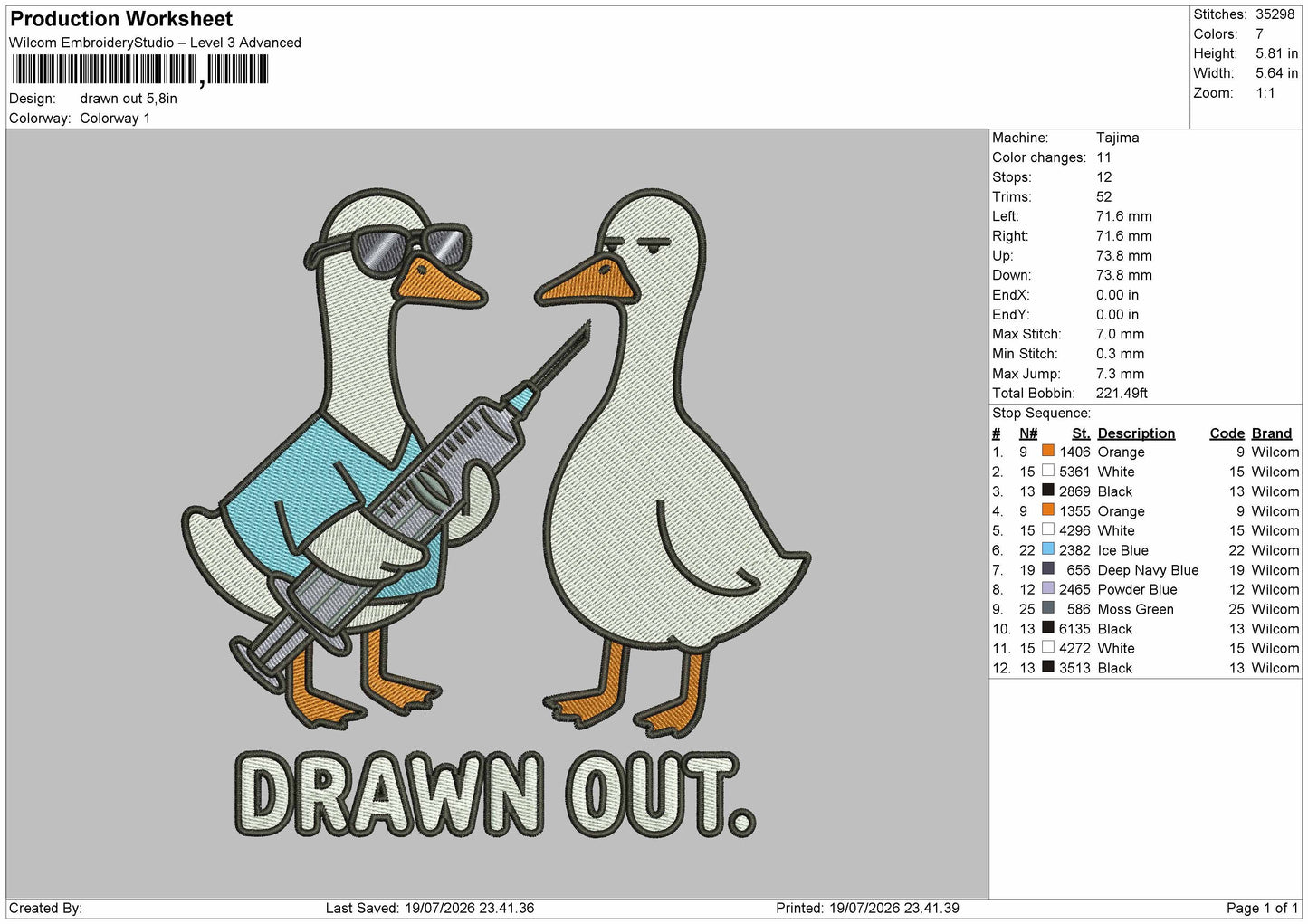 Ducks 1907 Embroidery Machine Design File 6 sizes