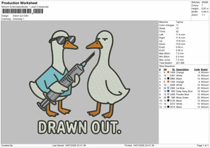 Ducks 1907 Embroidery Machine Design File 6 sizes