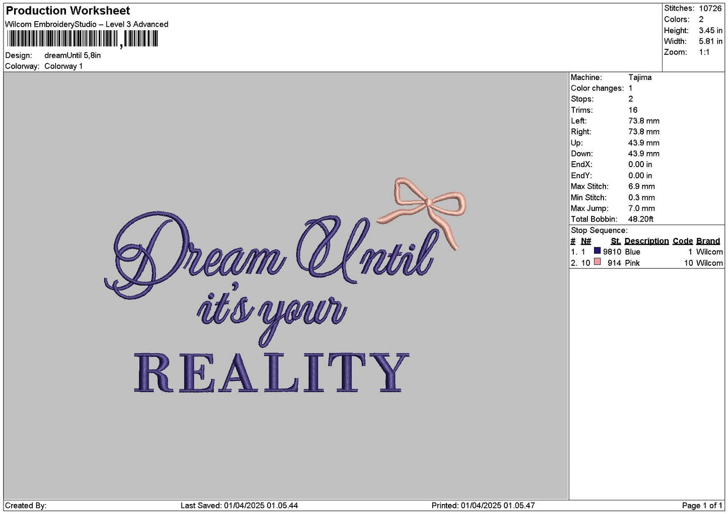 Dreamtext 0104 Embroidery File 6 sizes