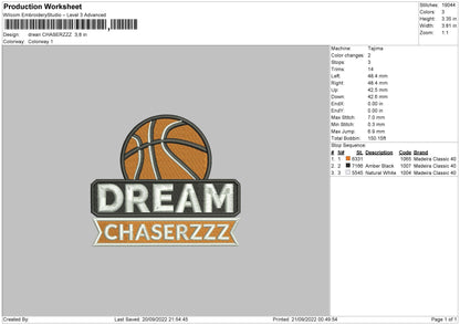 Dream Chaserzzz Embroidery File 5 sizes