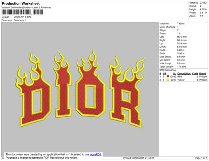 D1or Flames Embroidery File 4 size