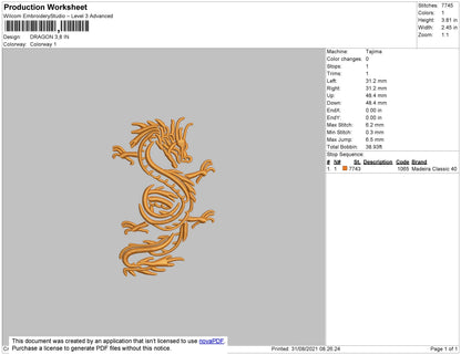 Dragon Embroidery File 4 size