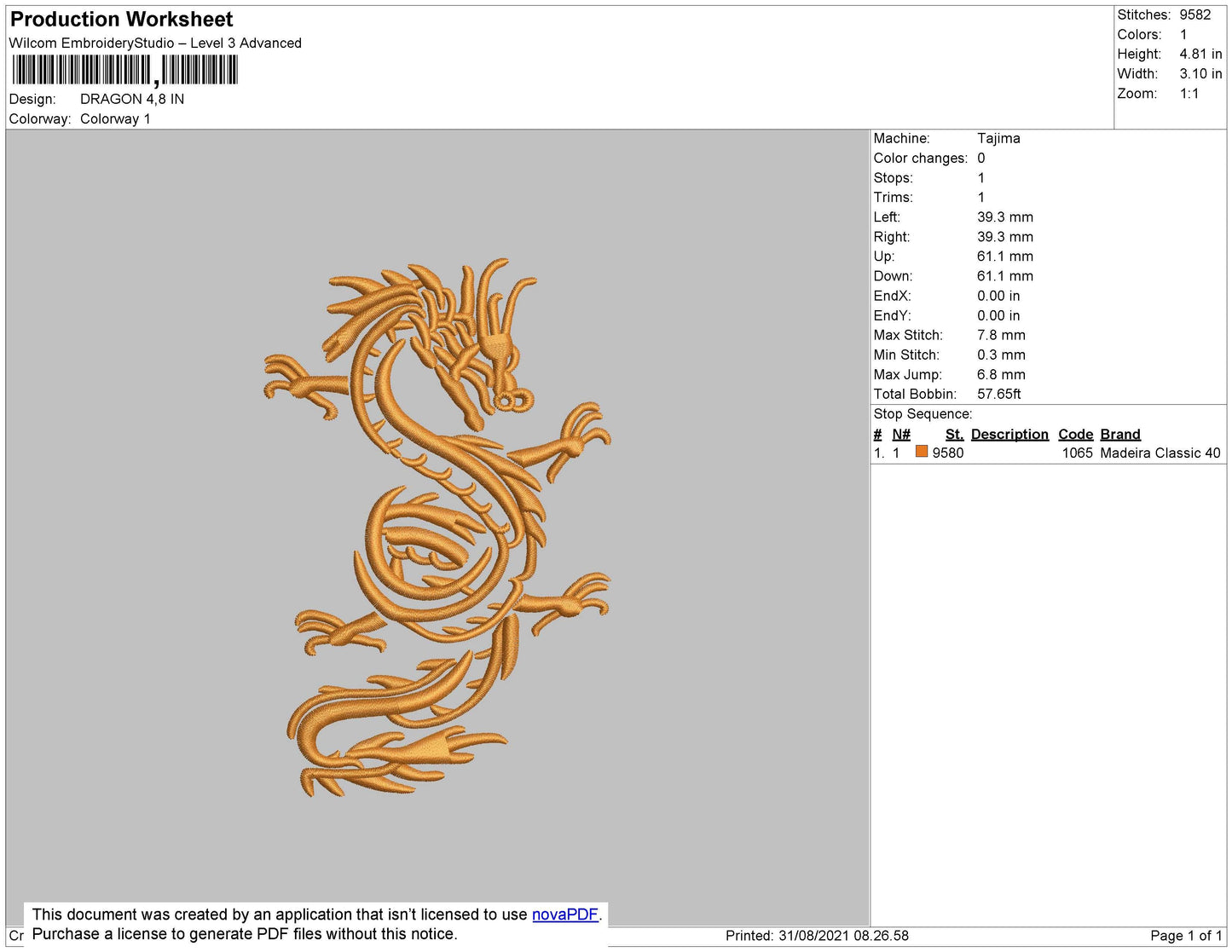 Dragon Embroidery File 4 size