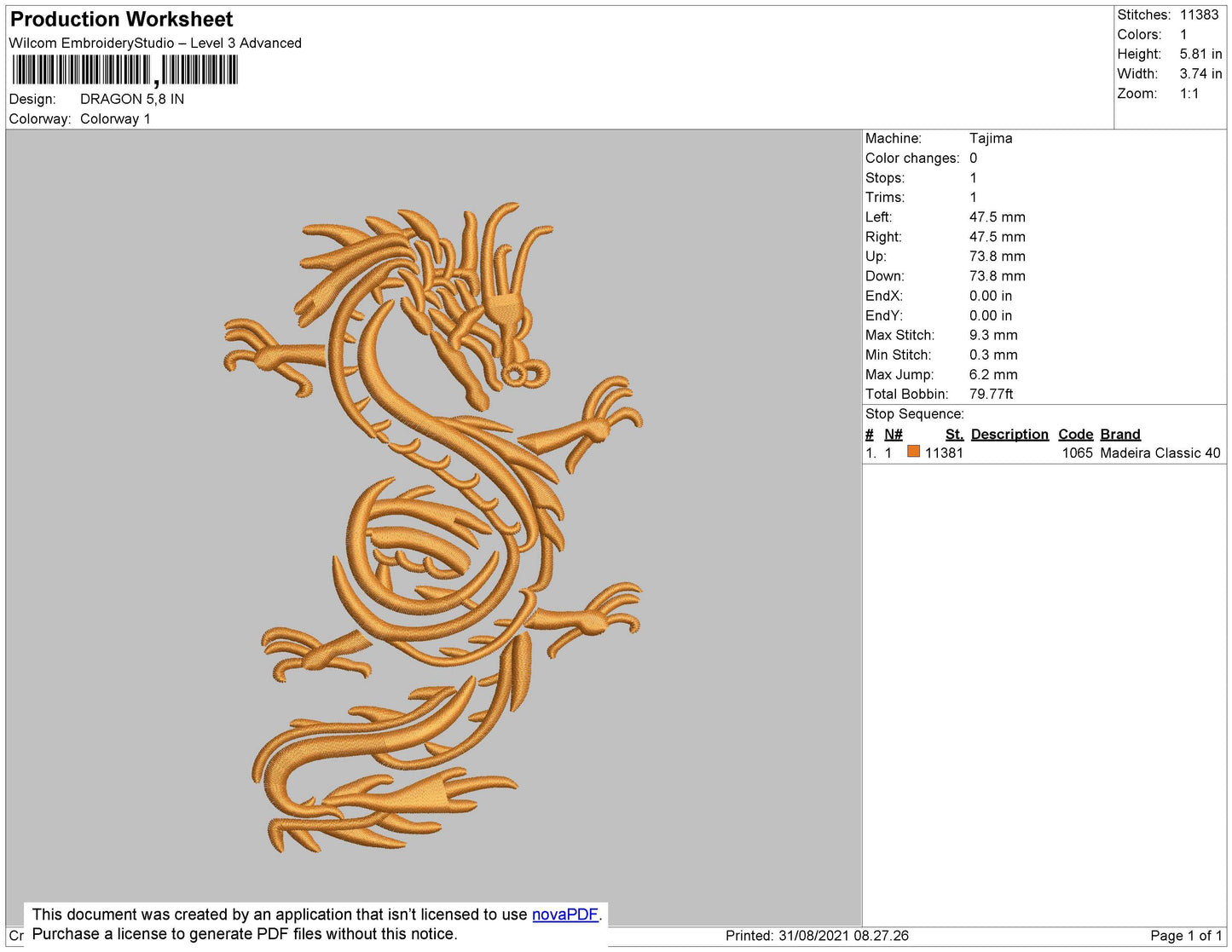 Dragon Embroidery File 4 size
