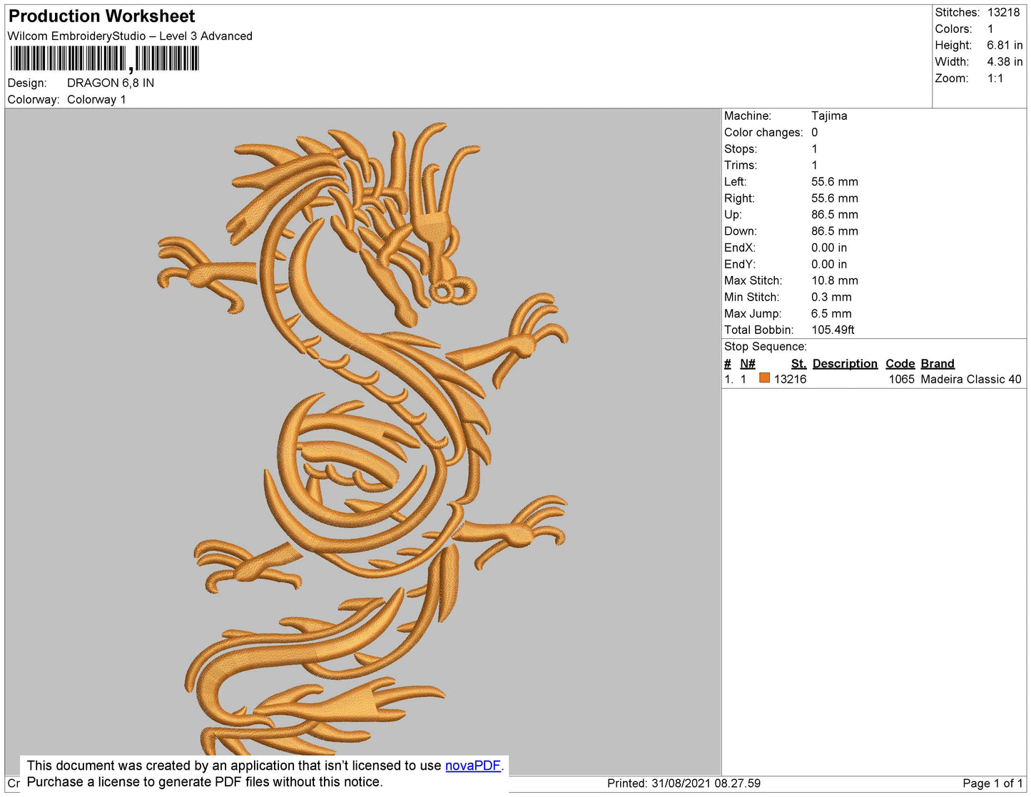 Dragon Embroidery File 4 size