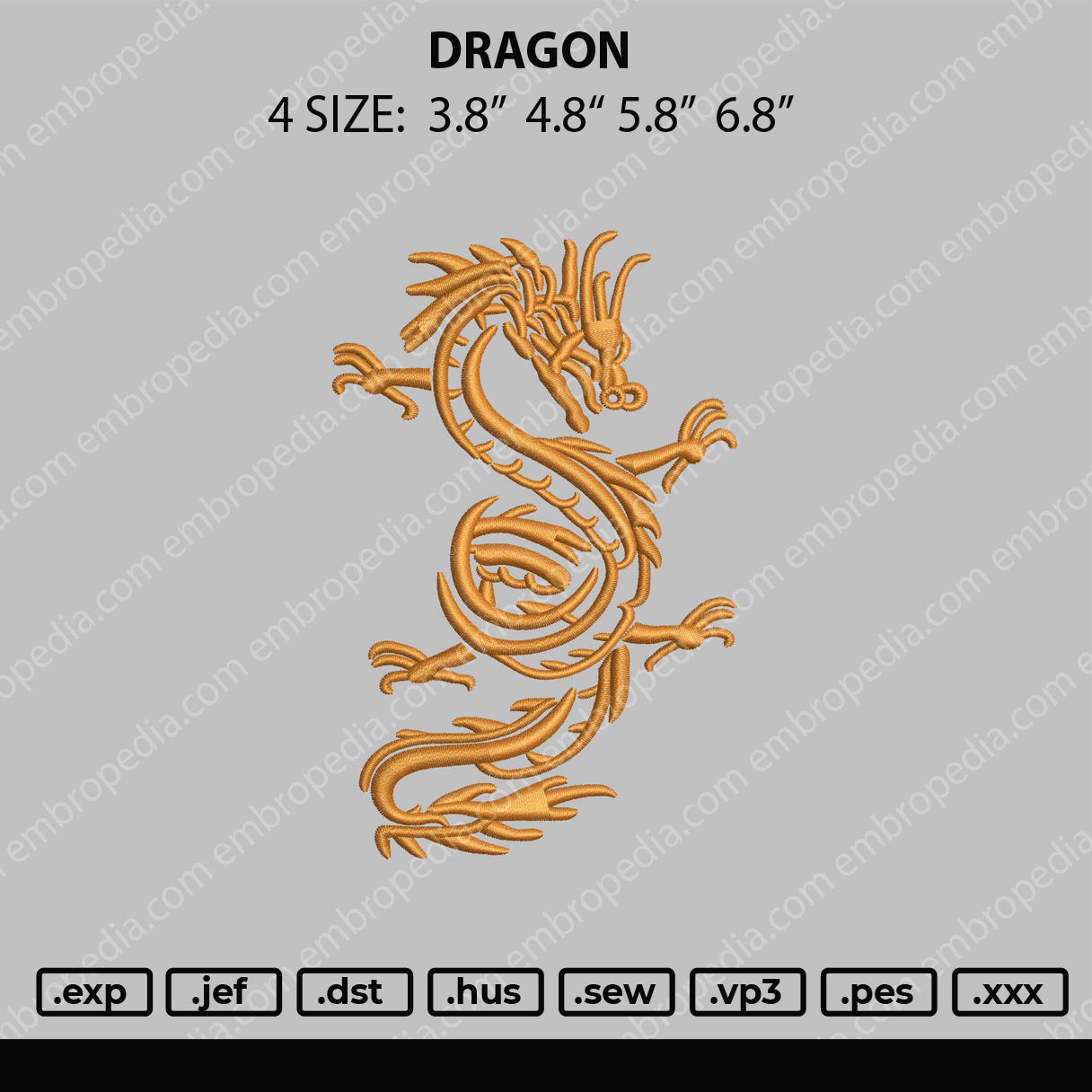 Dragon Embroidery File 4 size