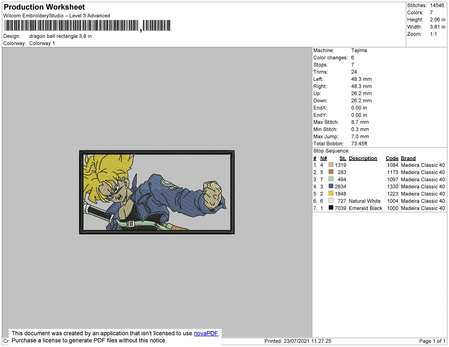 Dragonball Rectangle Embroidery File 4 size
