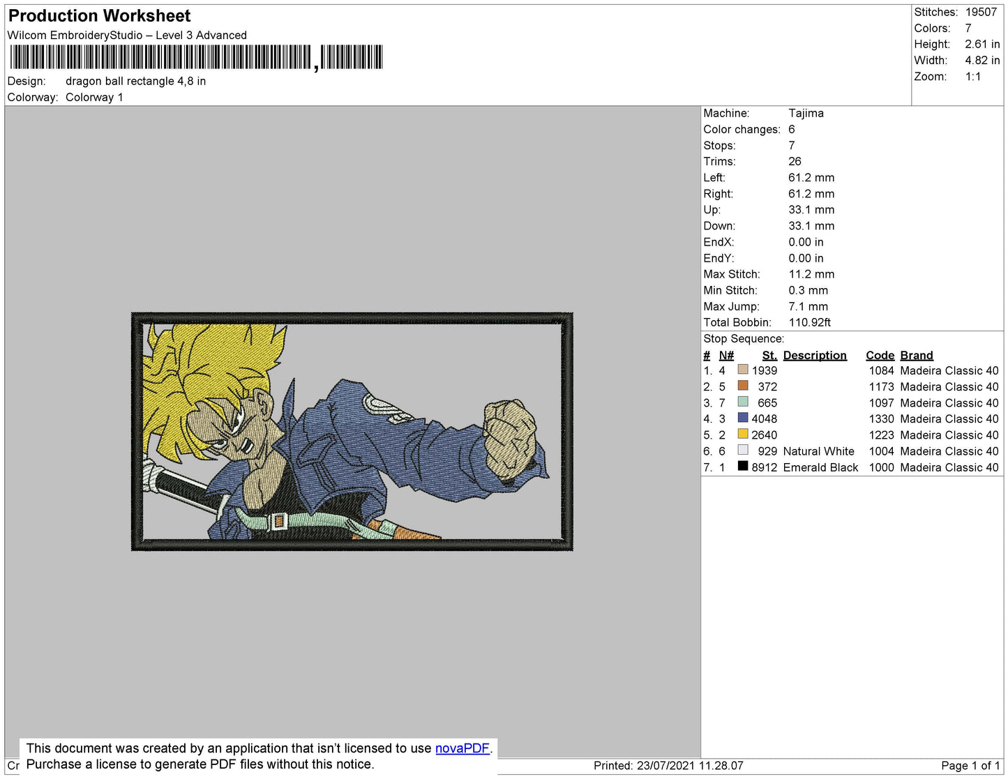 Dragonball Rectangle Embroidery File 4 size