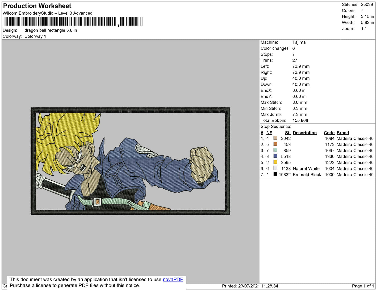 Dragonball Rectangle Embroidery File 4 size