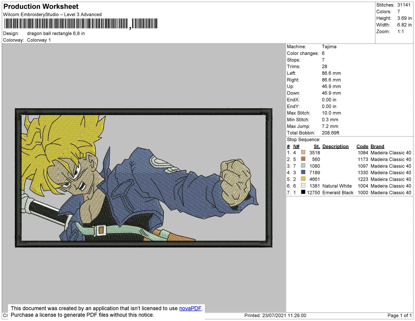 Dragonball Rectangle Embroidery File 4 size