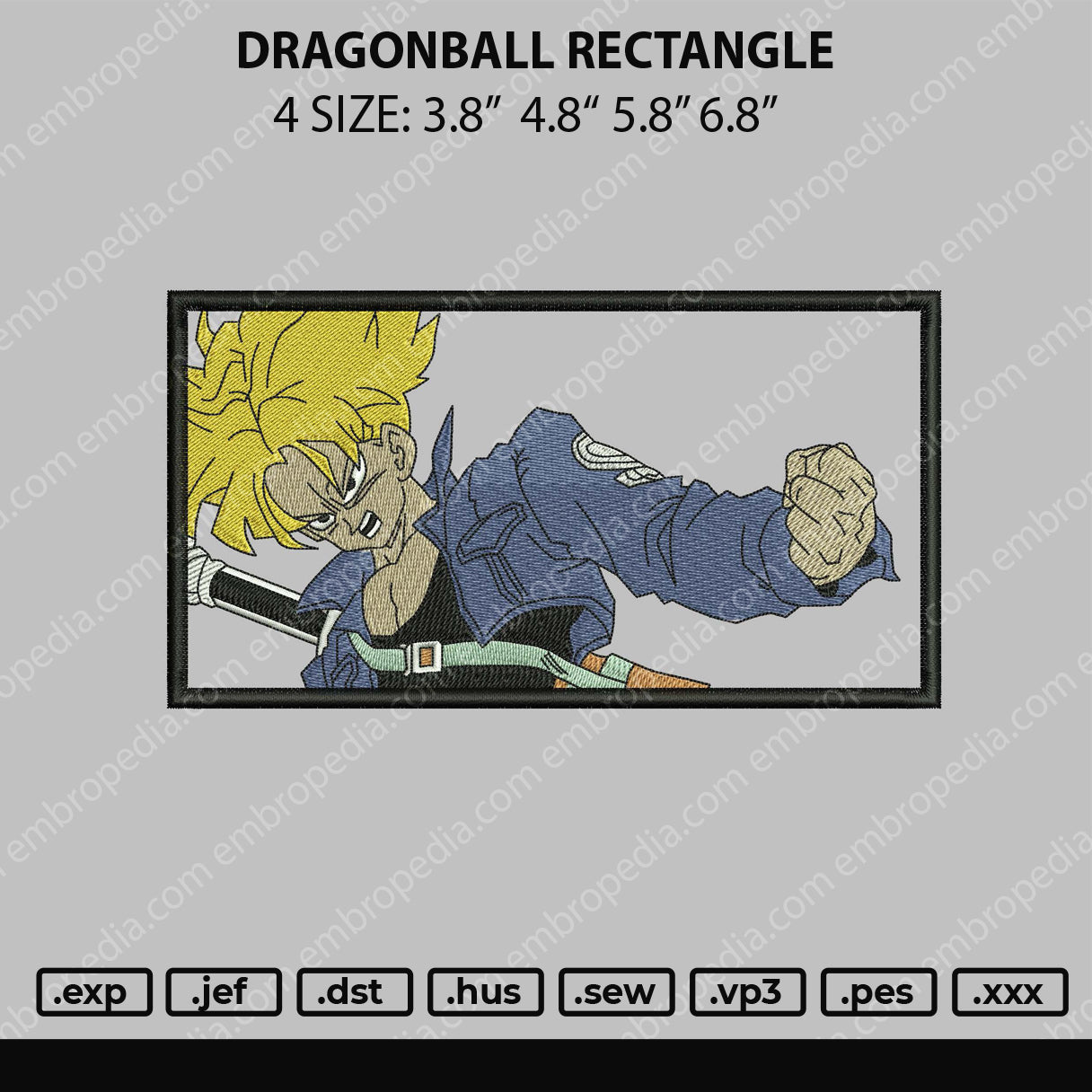 Dragonball Rectangle Embroidery File 4 size