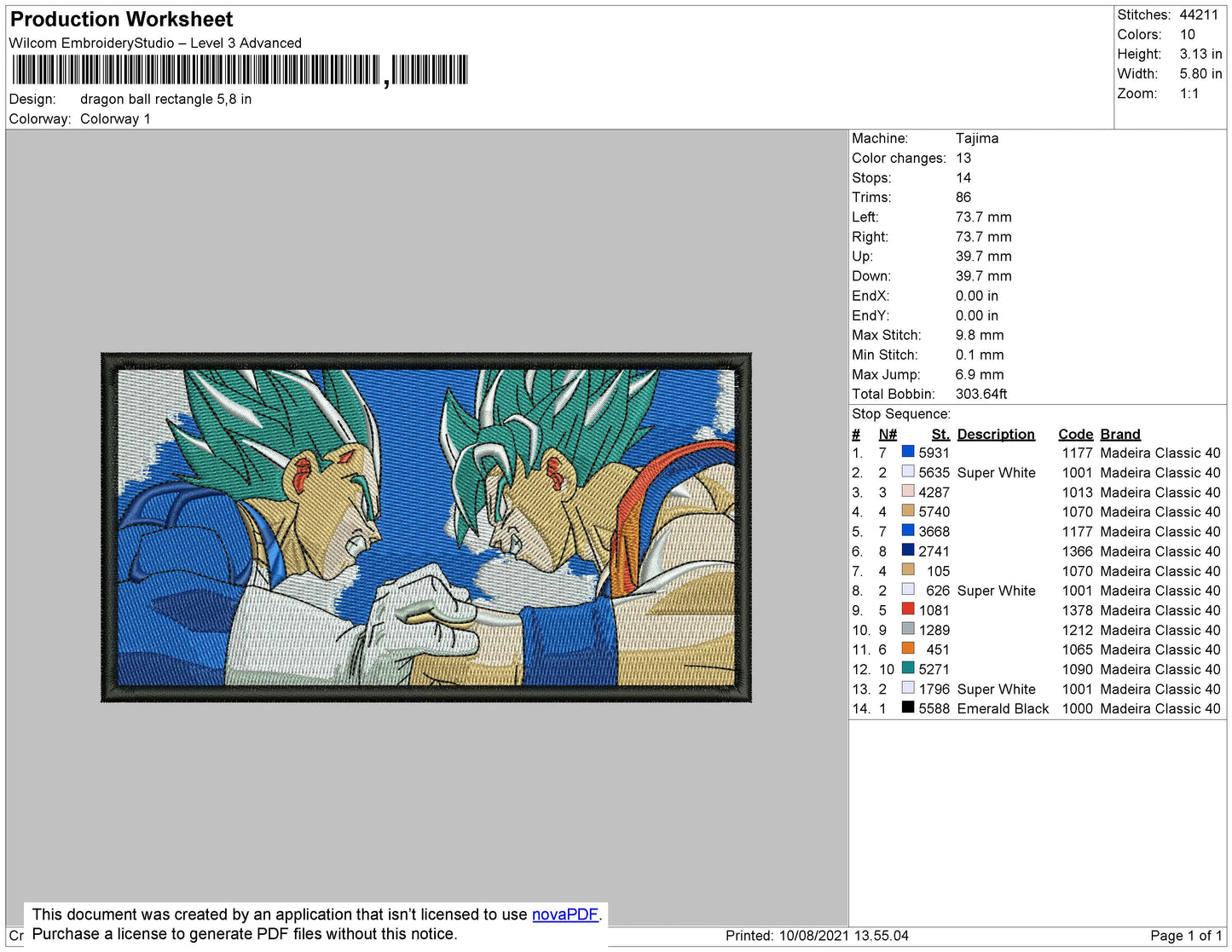 Dragonball Rectangle Embroidery File 4 size
