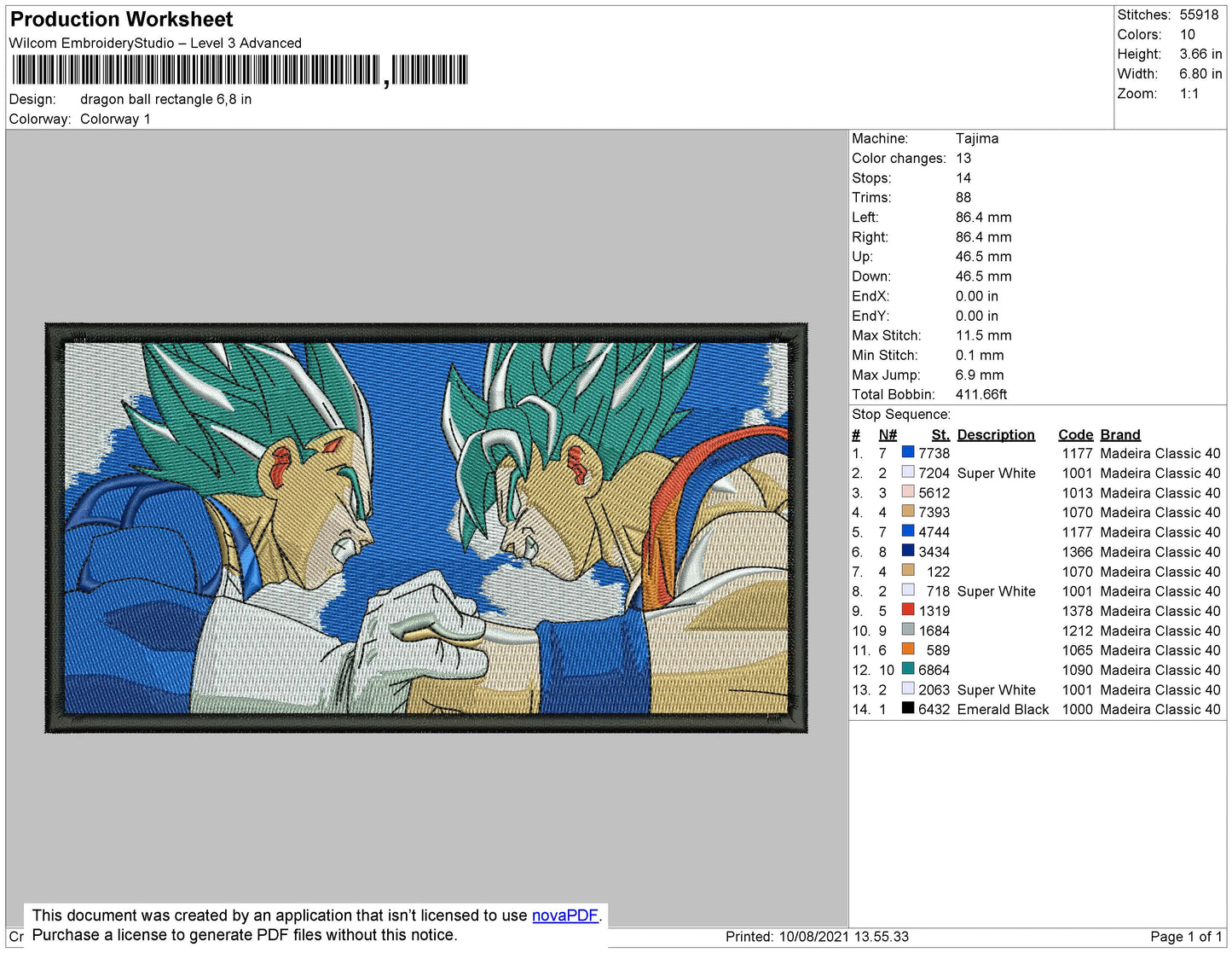 Dragonball Rectangle Embroidery File 4 size