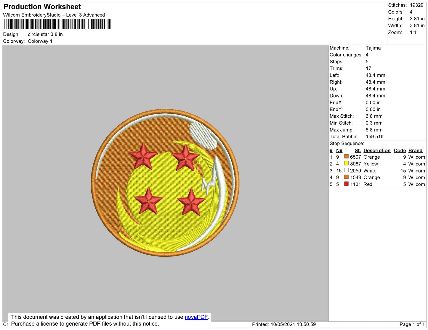 Dragonball Stars Embroidery File 3 size