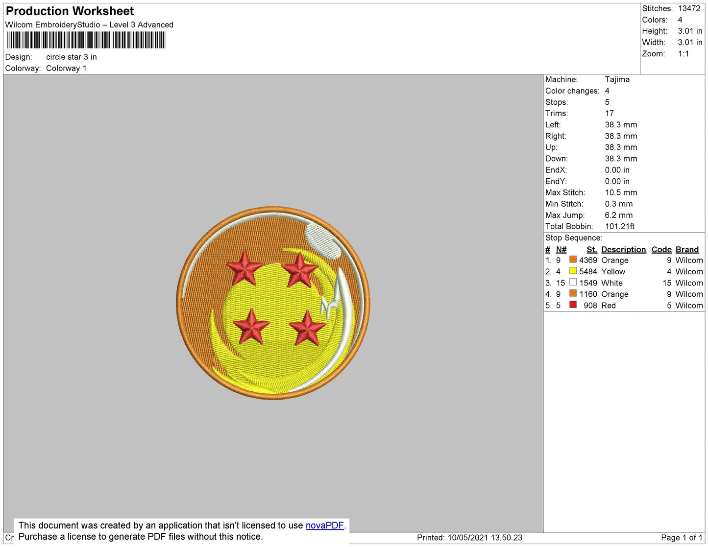 Dragonball Stars Embroidery File 3 size