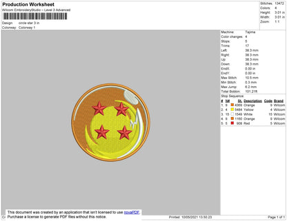 Dragonball Stars Embroidery File 3 size