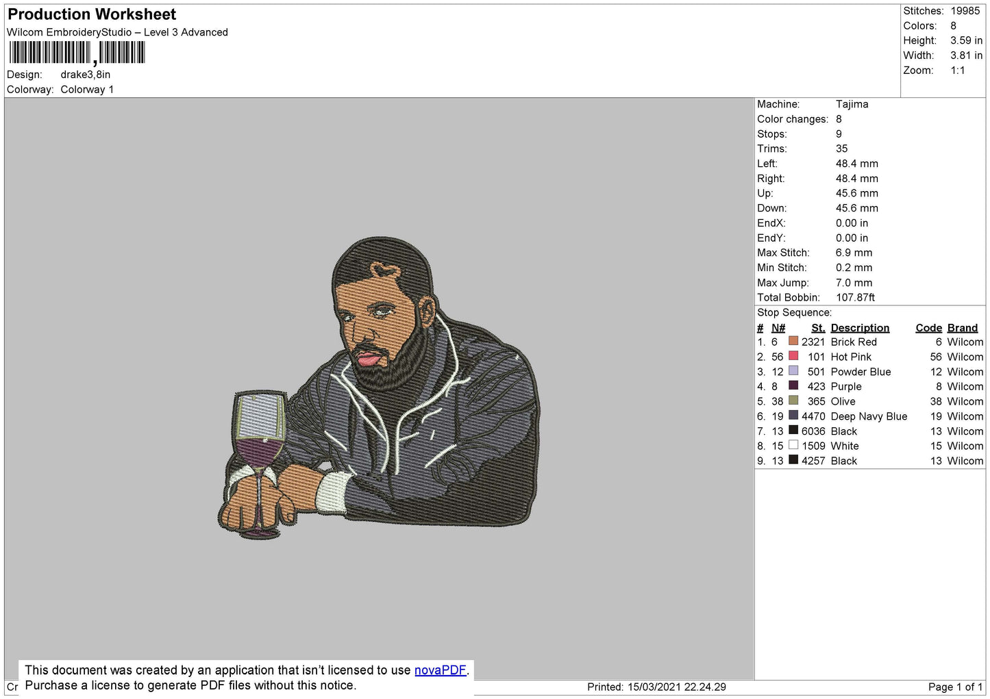 Drake 02 Embroidery File 4 size