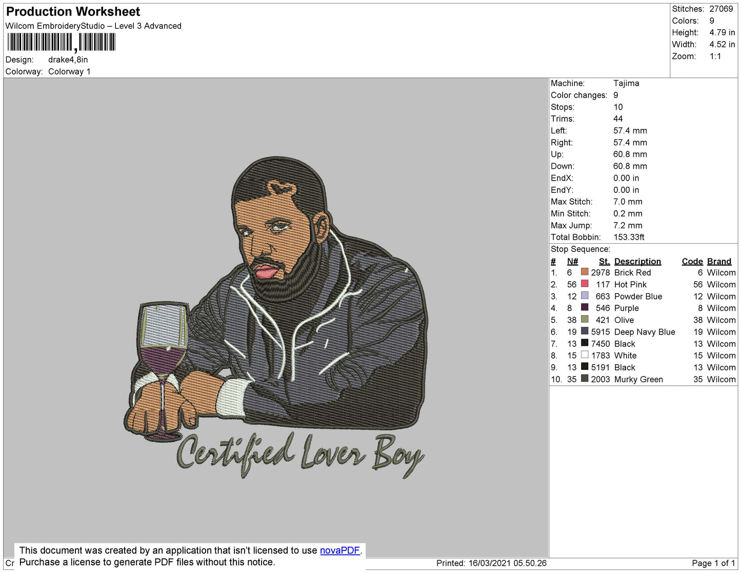 Drake 02 Embroidery File 4 size