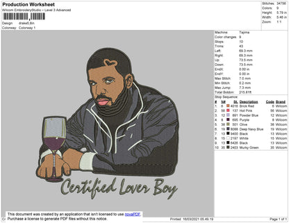 Drake 02 Embroidery File 4 size