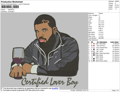 Drake 02 Embroidery File 4 size