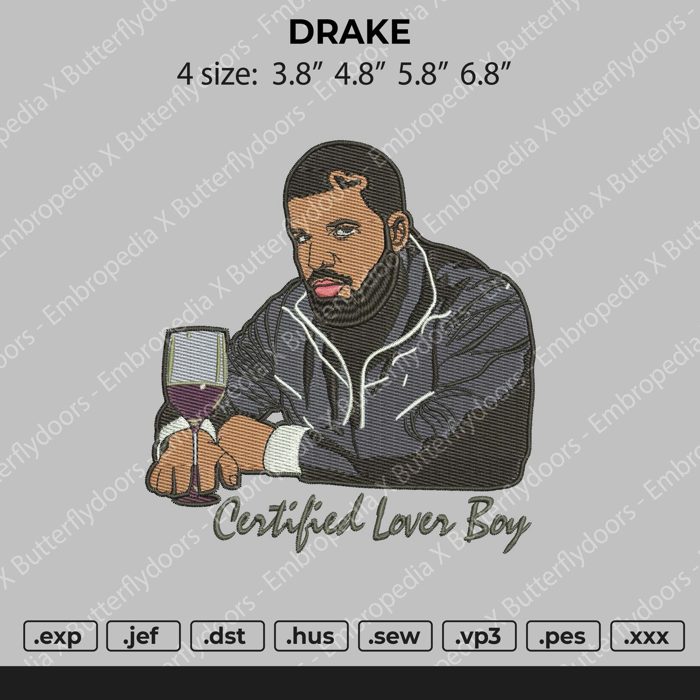 Drake 02 Embroidery File 4 size