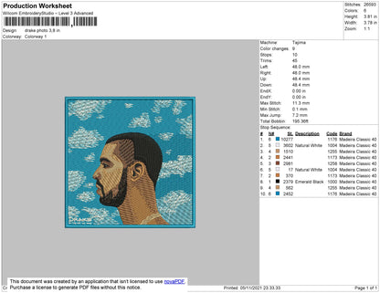 Drake Album Cover Embroidery File 4 size
