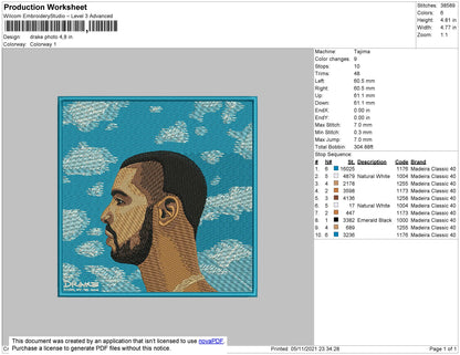 Drake Album Cover Embroidery File 4 size