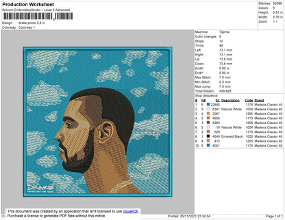 Drake Album Cover Embroidery File 4 size
