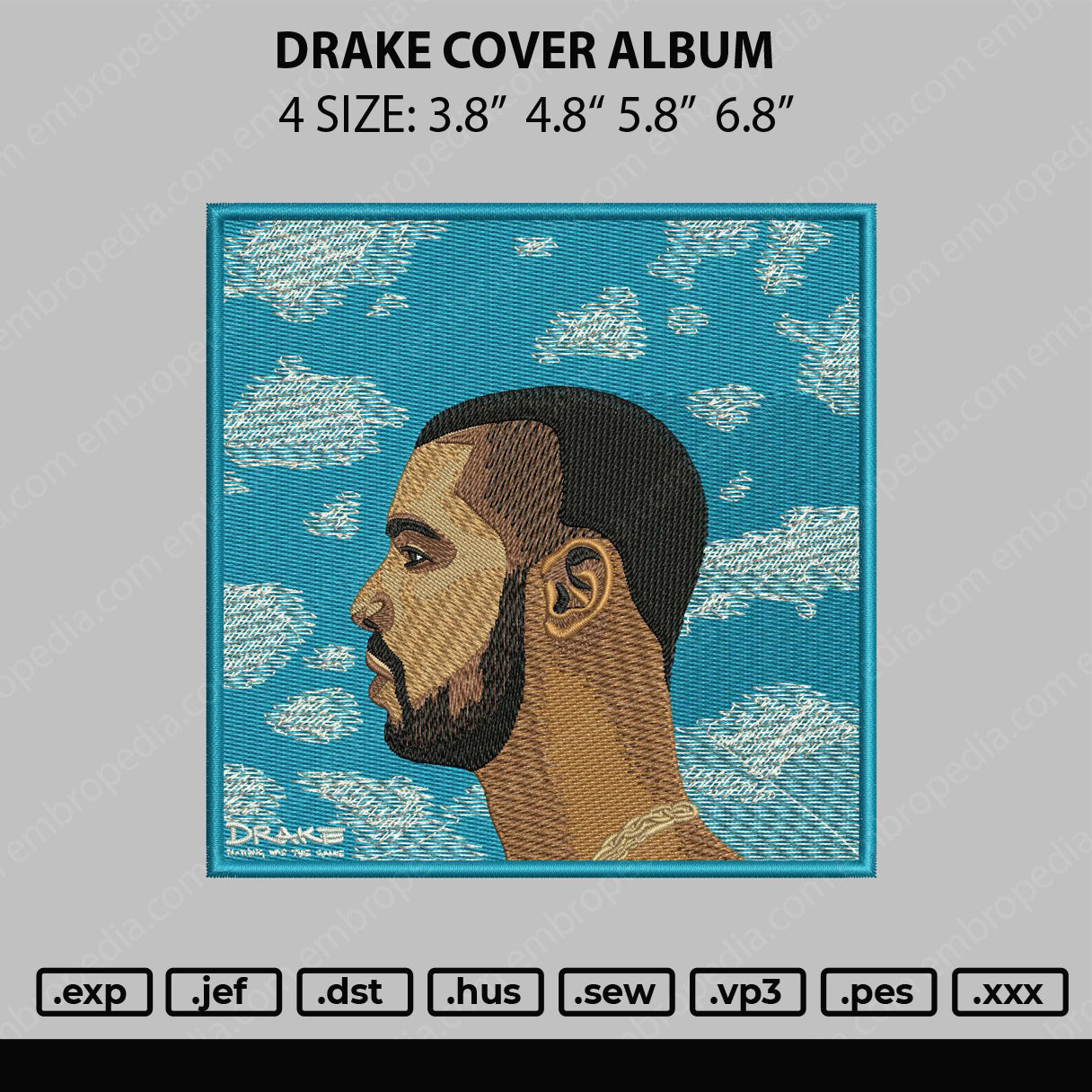Drake Album Cover Embroidery File 4 size