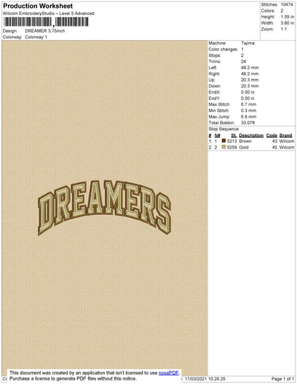 Dreamers Text Embroidery File 4 size