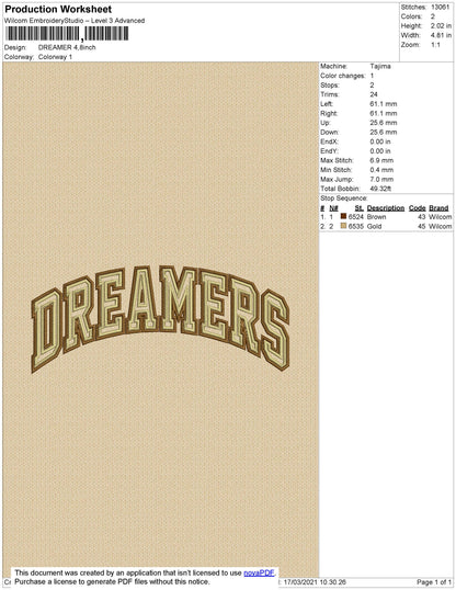 Dreamers Text Embroidery File 4 size