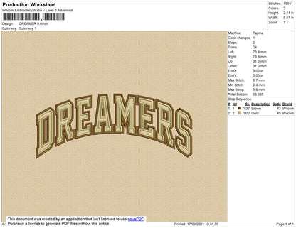 Dreamers Text Embroidery File 4 size
