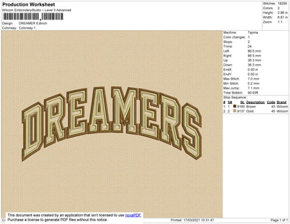 Dreamers Text Embroidery File 4 size