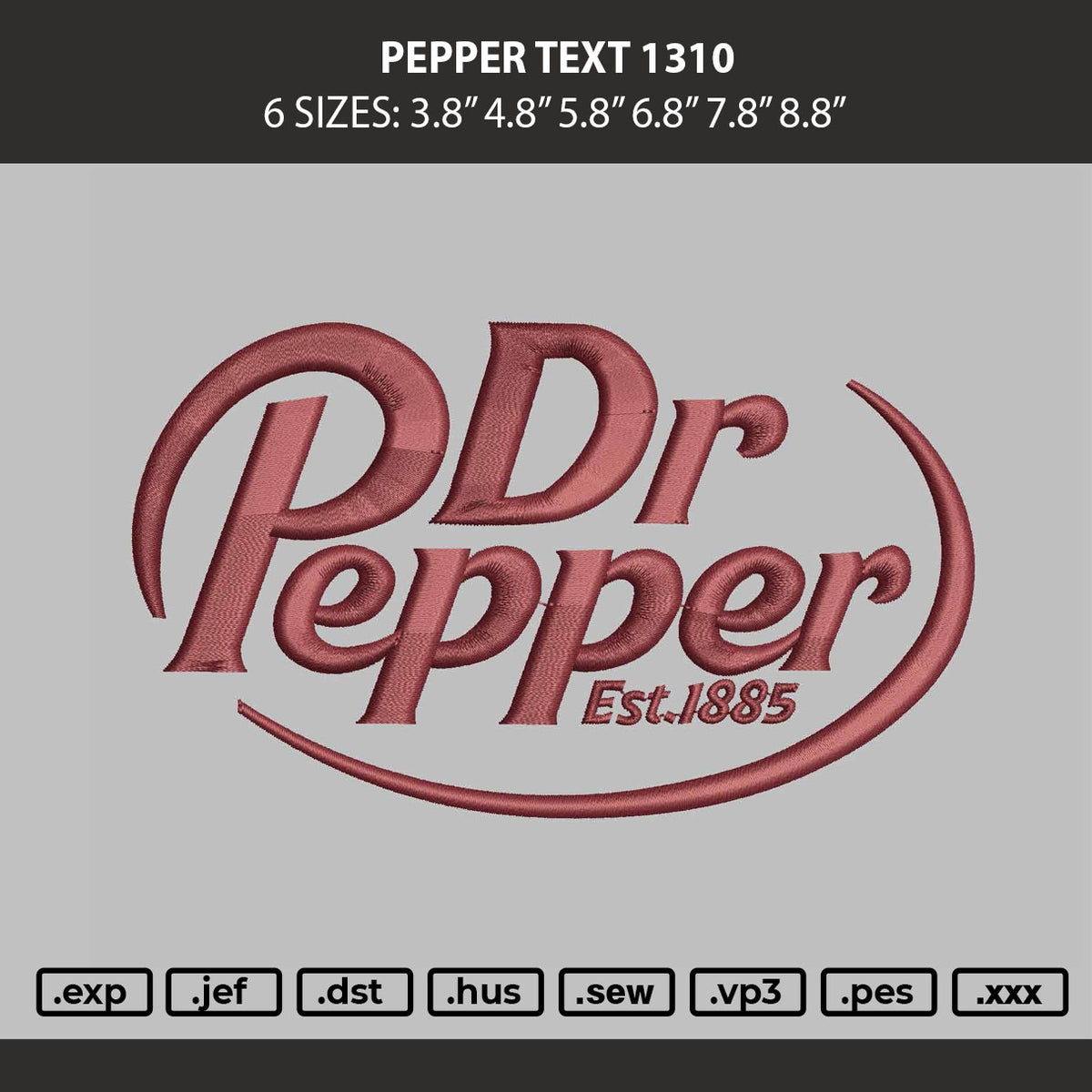 Pepper Text 1310 Embroidery Machine Design File 6 sizes