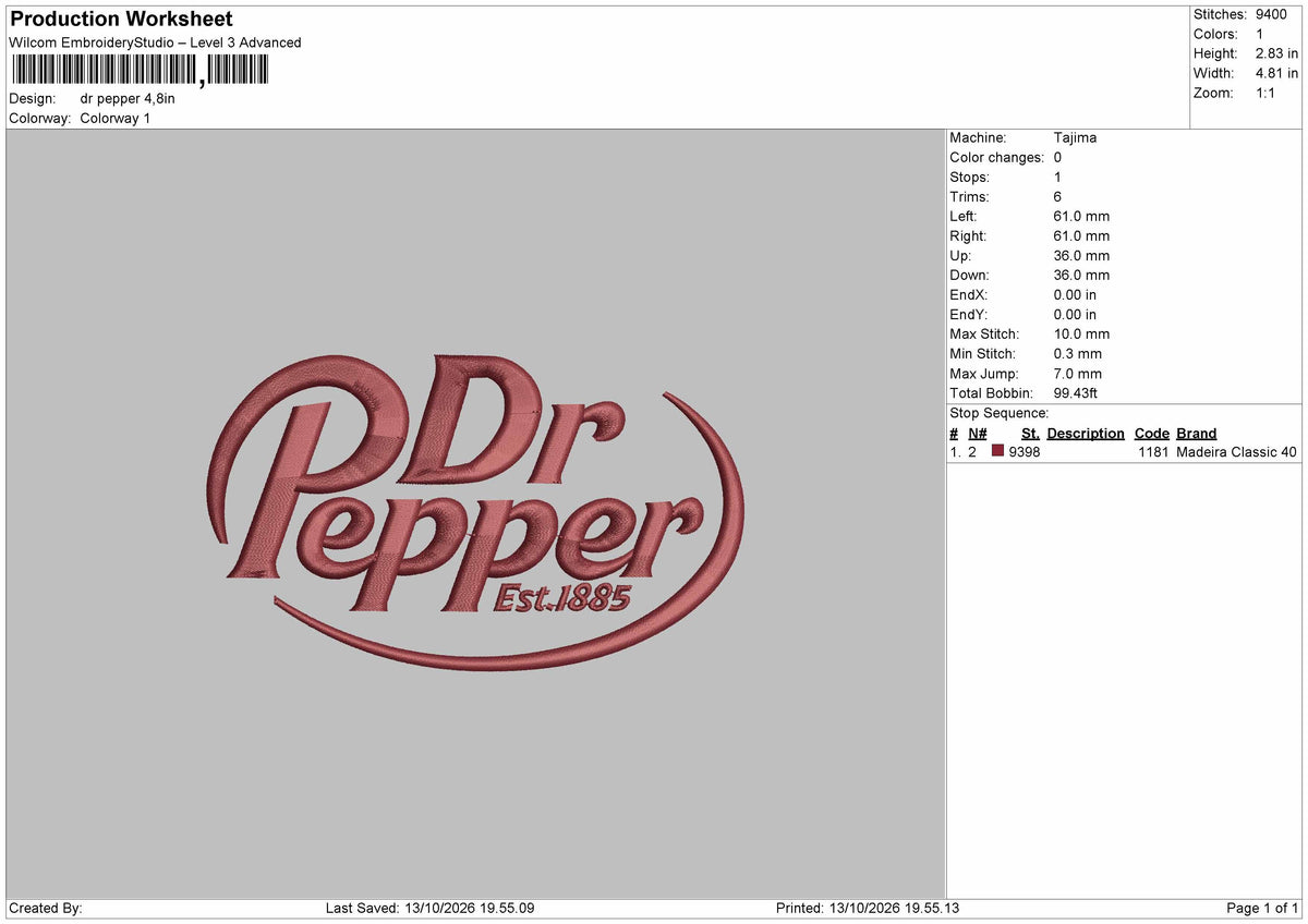 Pepper Text 1310 Embroidery Machine Design File 6 sizes
