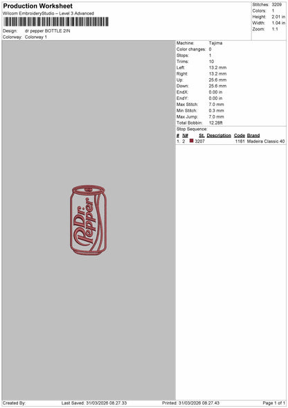 I need Dr. Pepper Embroidery File 2 Design multiple size