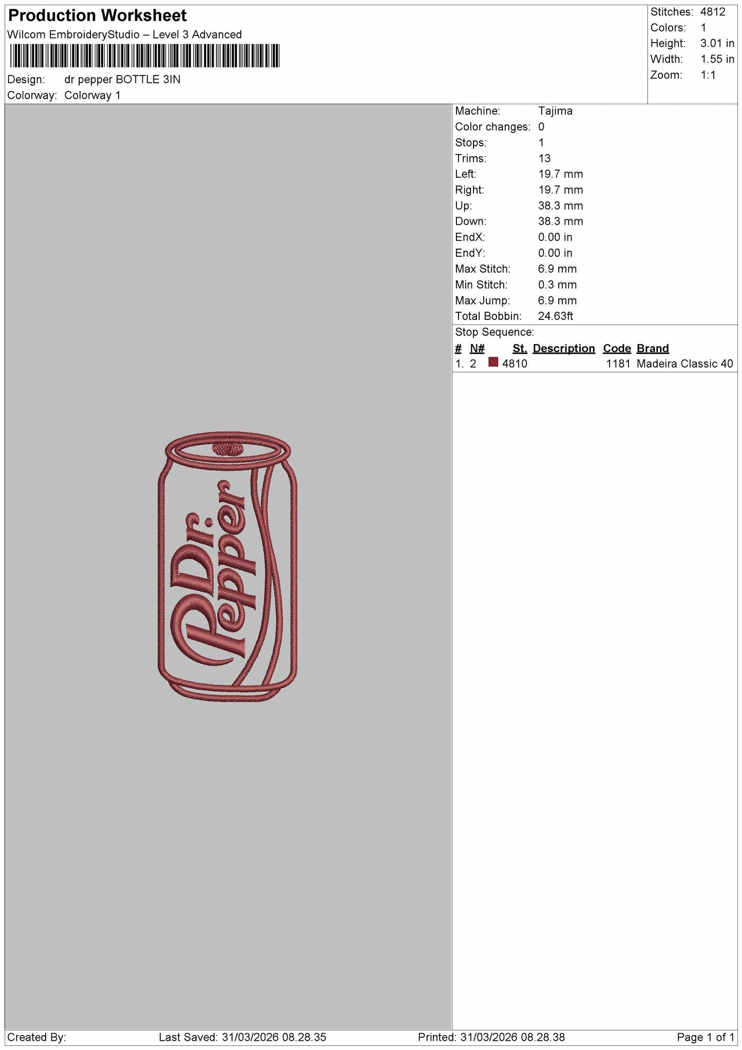 I need Dr. Pepper Embroidery File 2 Design multiple size