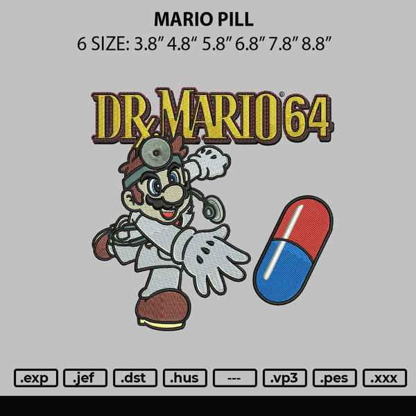 Mario Pill Embroiery File 6 sizes