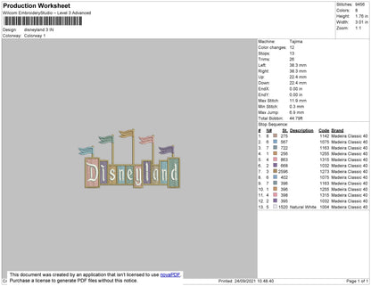 Disneyland Embroidery File 5 size