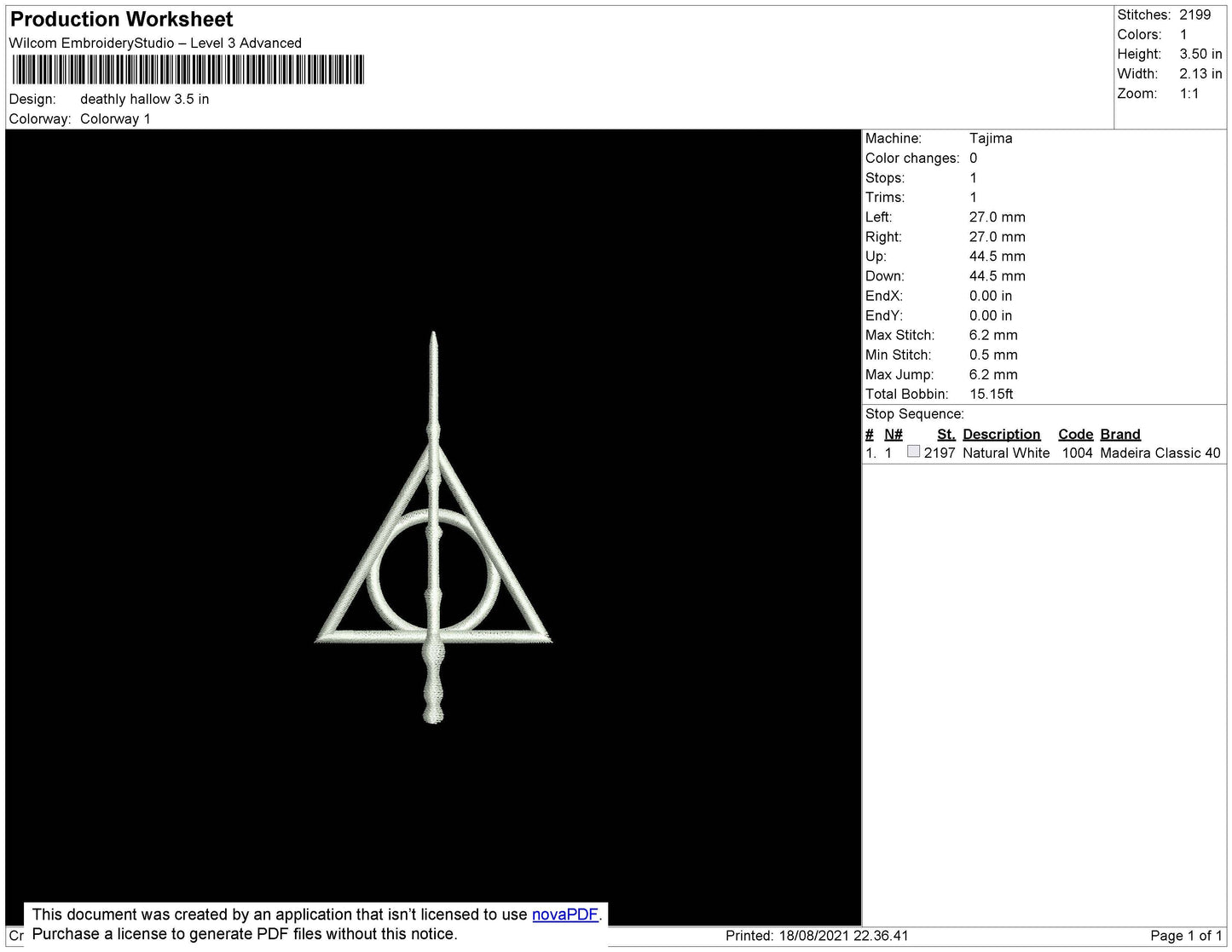 Deathly Hallow Embroidery File 4 size
