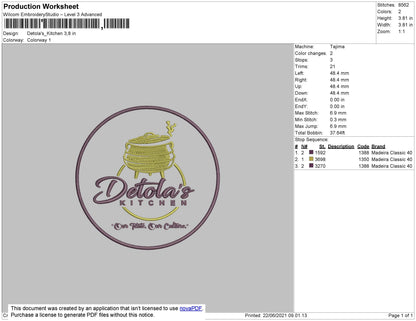 Detola's Kitchen Embroidery File 4 size