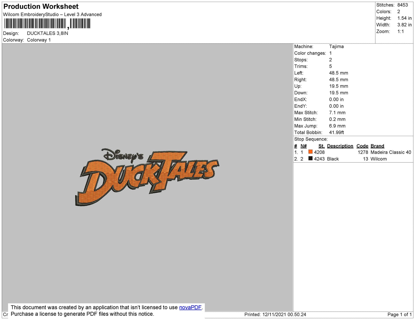 Ducktiles Embroidery File 4 size