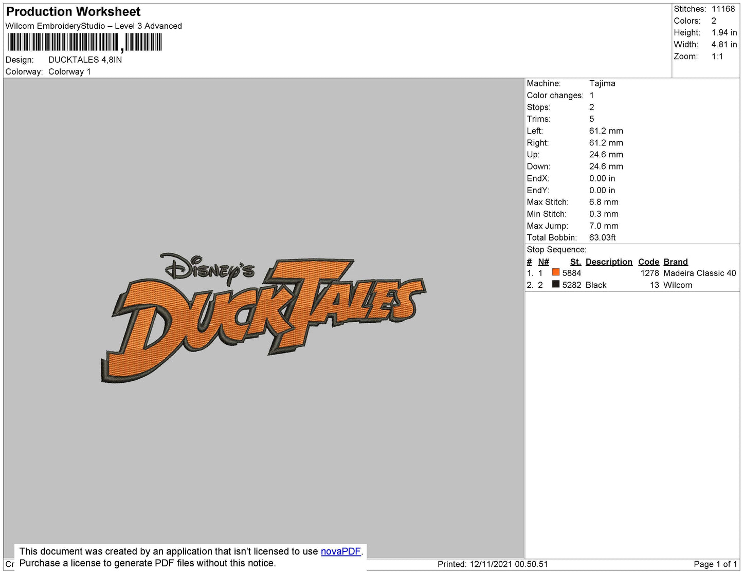 Ducktiles Embroidery File 4 size