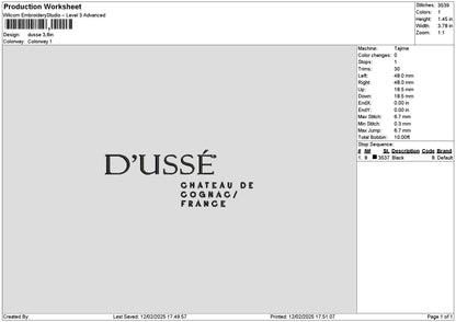 Dussetext Embroidery File 6 sizes