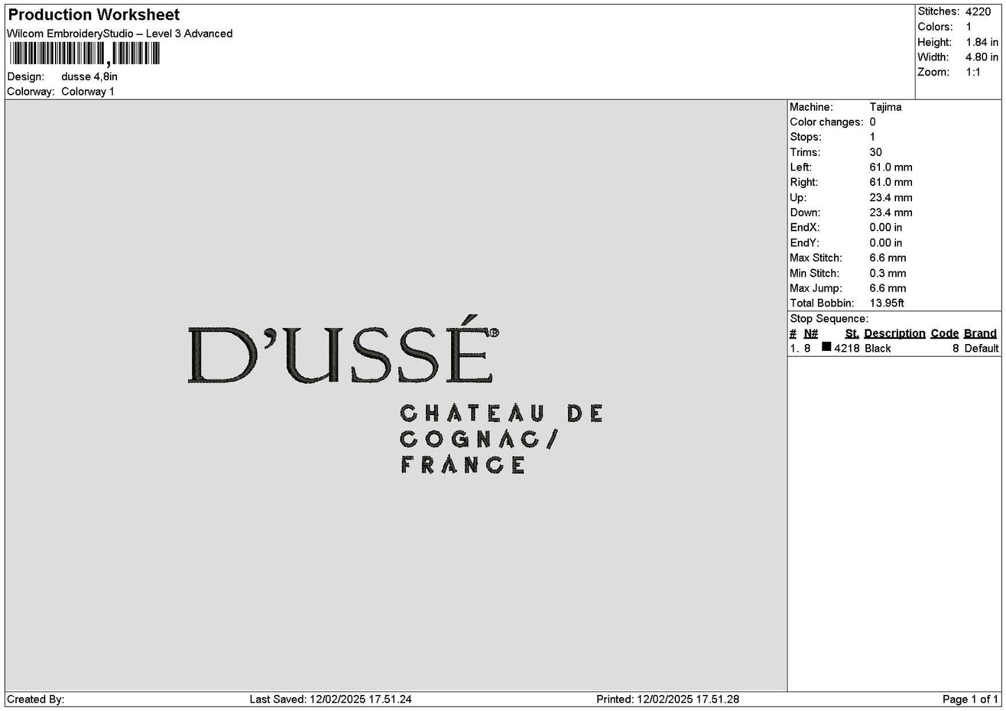 Dussetext Embroidery File 6 sizes