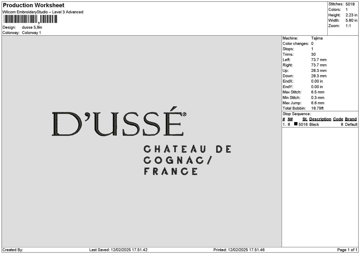 Dussetext Embroidery File 6 sizes