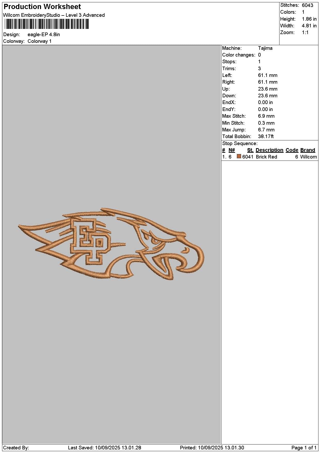 Eagle 1009 Embroidery File 6 sizes